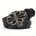 Kenike black retro punk skull rivet belt 110cm and 120cm variant