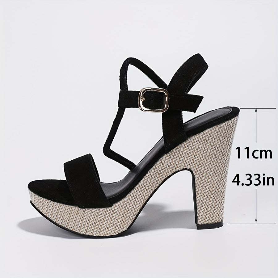 Kenike block heeled buckle strap sandals side profile