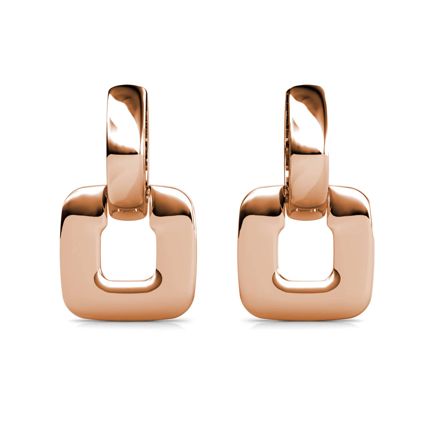 Rose gold and crystal square earrings lifestyle view