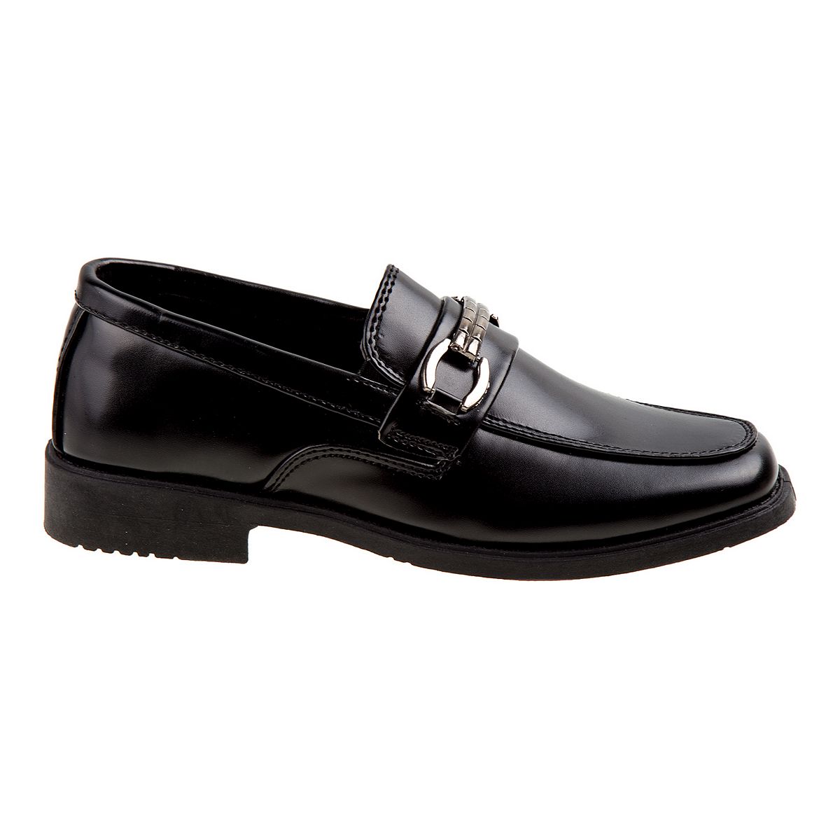 Josmo boys' black slip-on dress shoes angled view