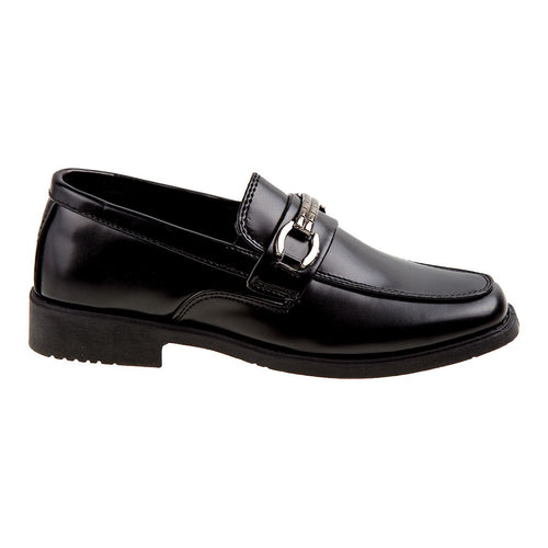 Josmo boys' black slip-on dress shoes angled view