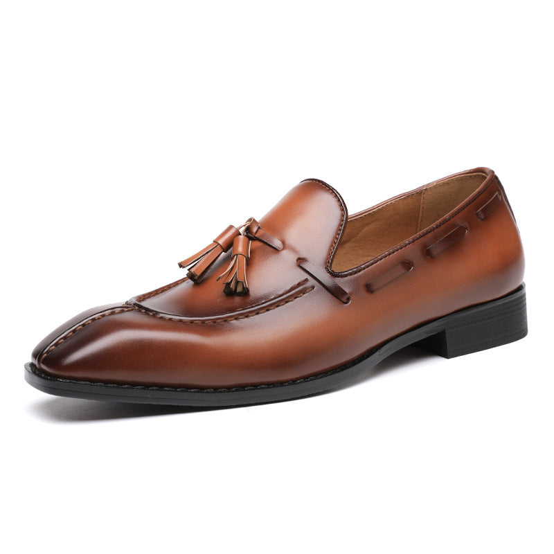 Kenike men's brown breathable leather shoes front view