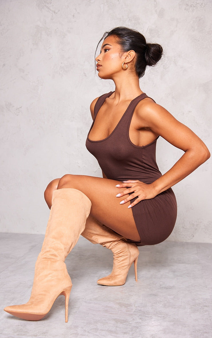 Kenike Emmi sand faux suede knee high boots variant