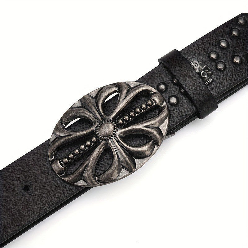 Kenike black punk belt skull and rivet detail