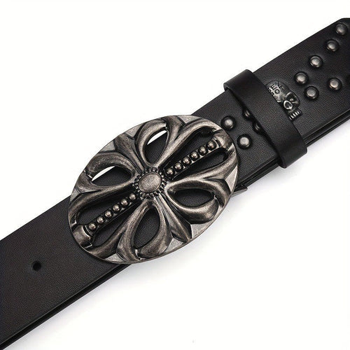 Kenike black punk belt skull and rivet detail