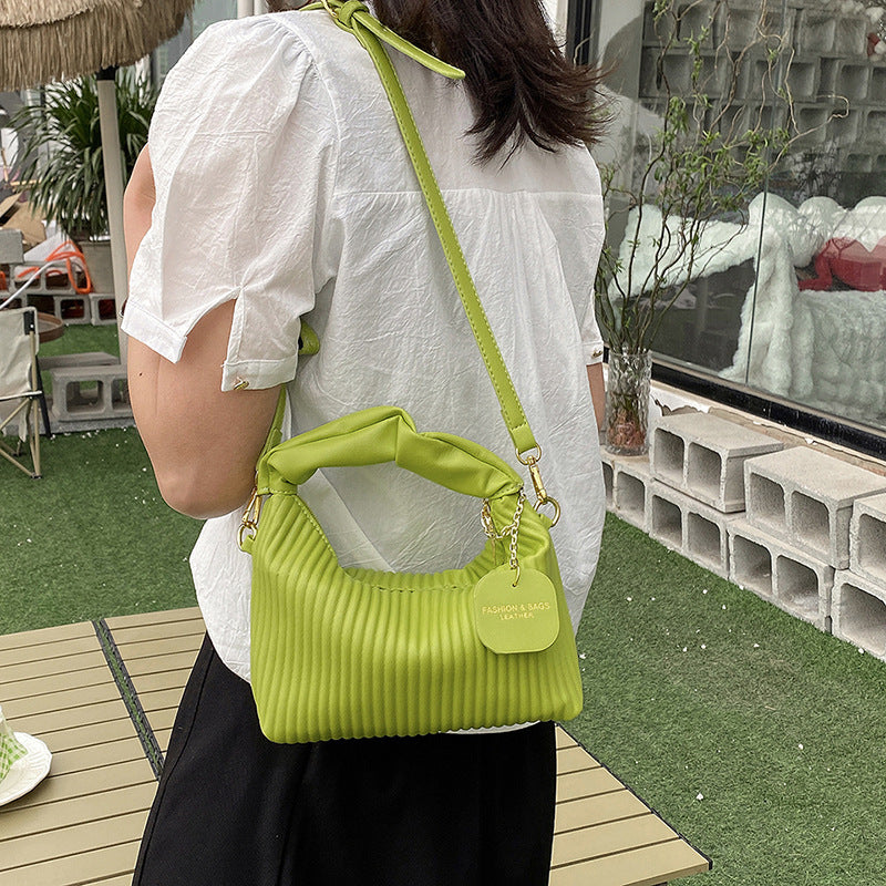 Kenike green PU leather pleated cloud crossbody bag variant