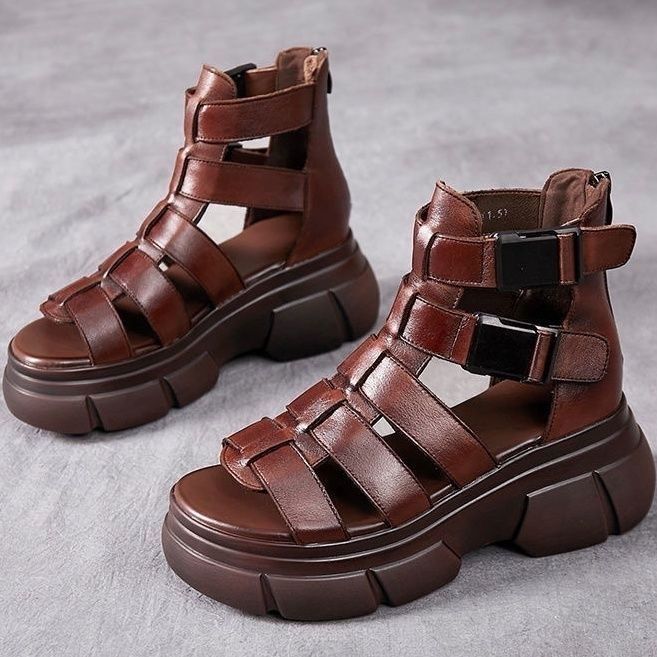 Kenike women's hollow-out platform retro sandals front view