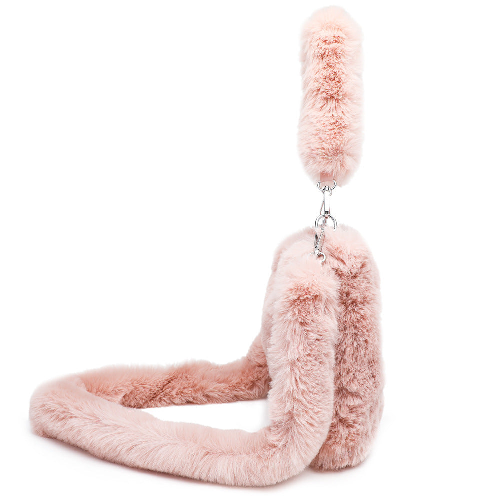 Kenike autumn winter plush tote handbag side profile