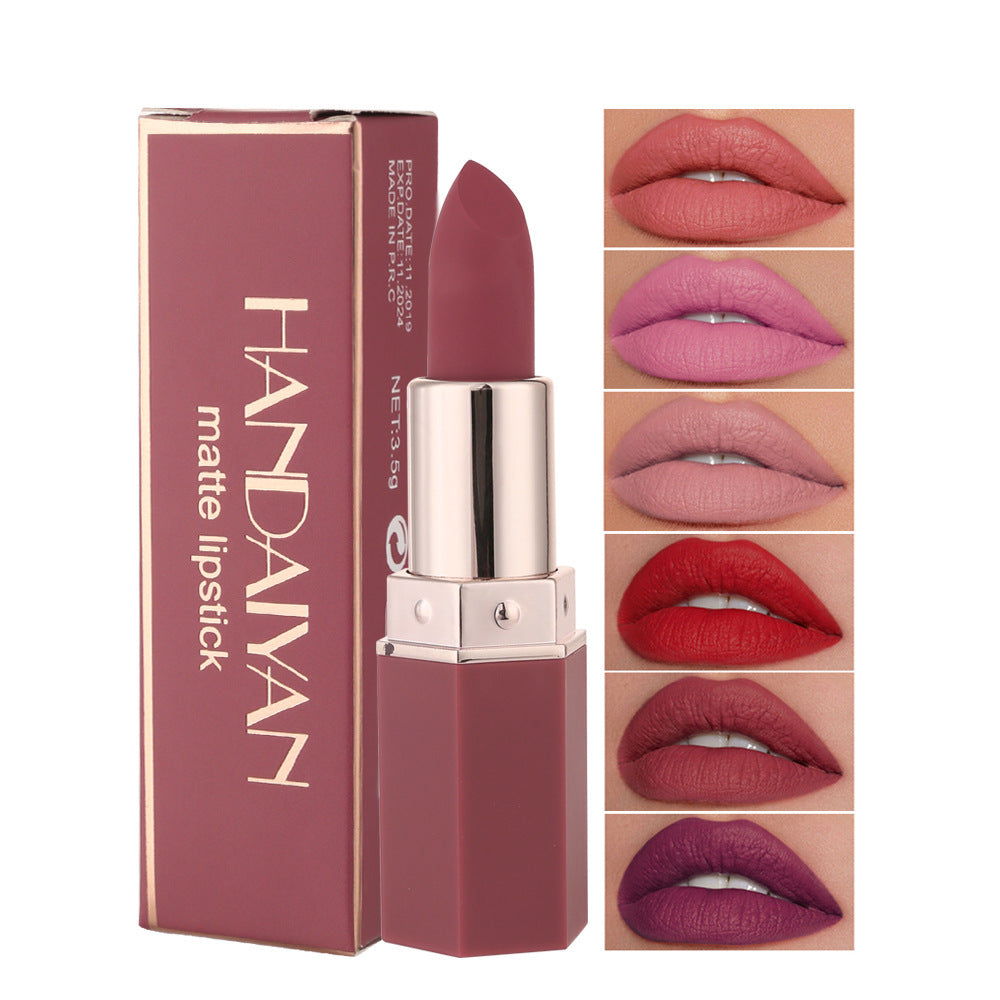 Matte waterproof lipstick tube and applicator detail