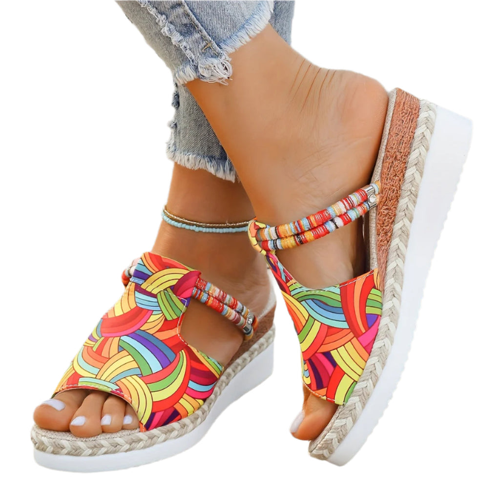 Kenike graffiti wedge sandals braided espadrille side detail