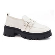 Yoki Simmons white women's lug sole loafers variant