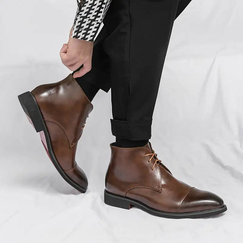 Kenike leather boots lace-up upper detail with crimson sole