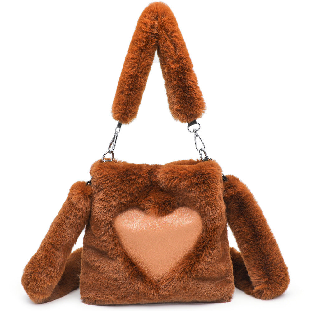 Kenike brown fluffy top-handle shoulder bag variant
