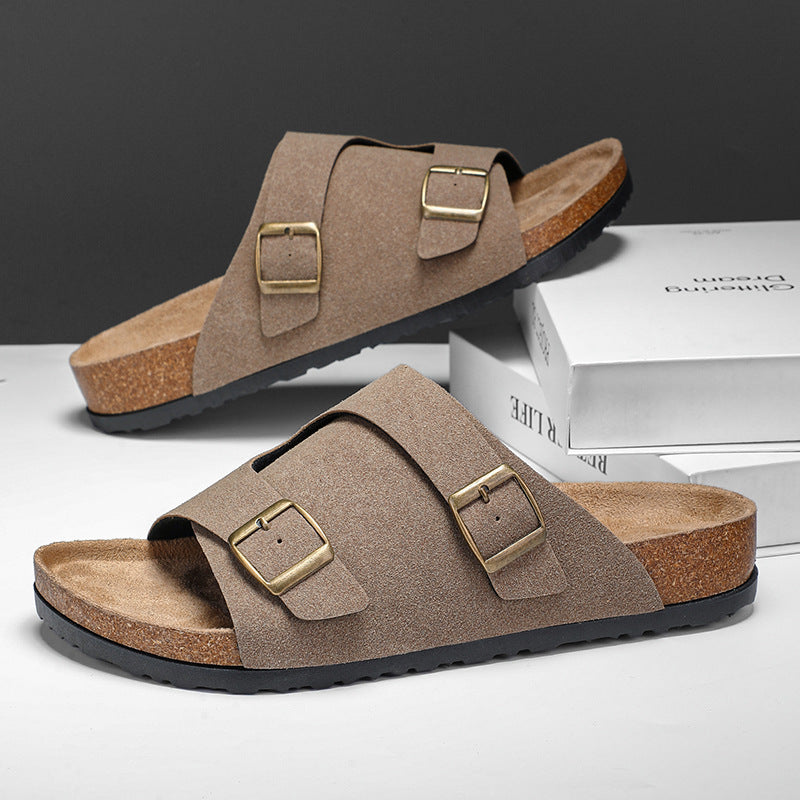 Kenike double-buckle cork suede sandals colour options