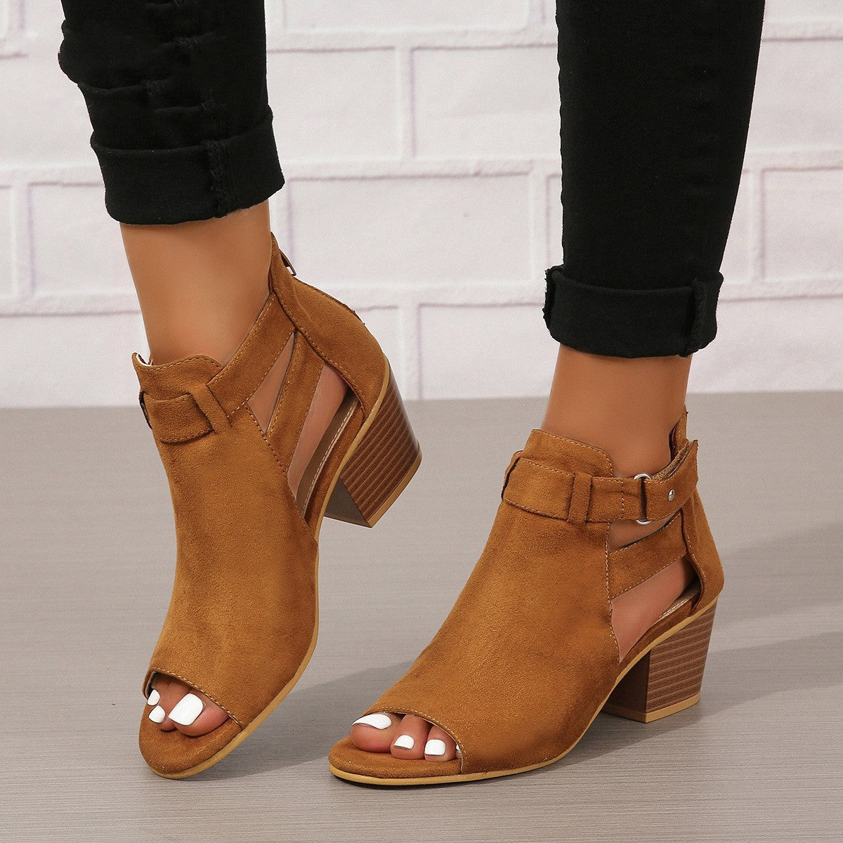 Kenike yellowish brown buckle high heel sandals variant
