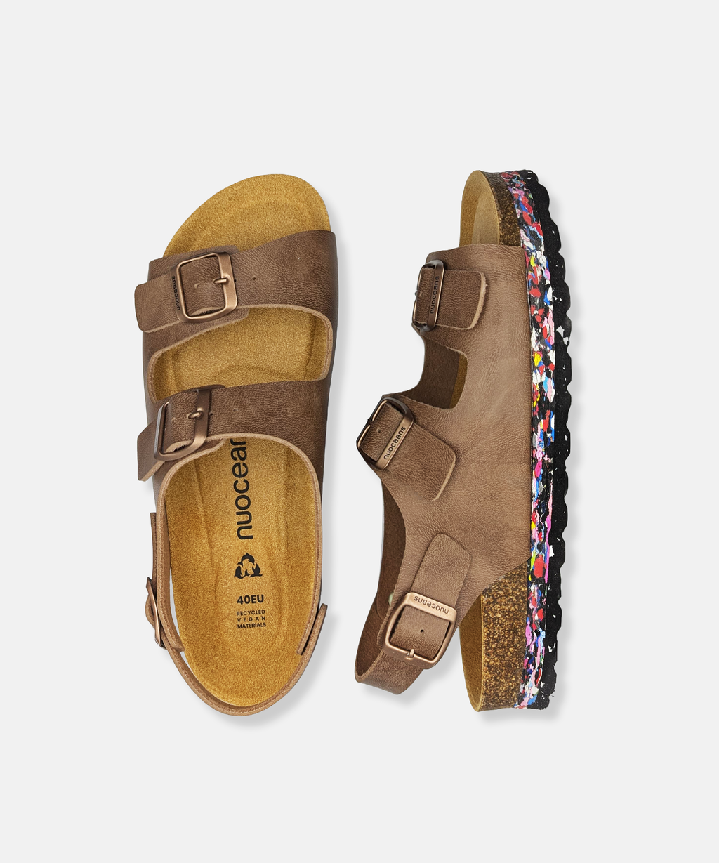 Nuoceans HAZEL brown vegan leather backstrap sandal side view