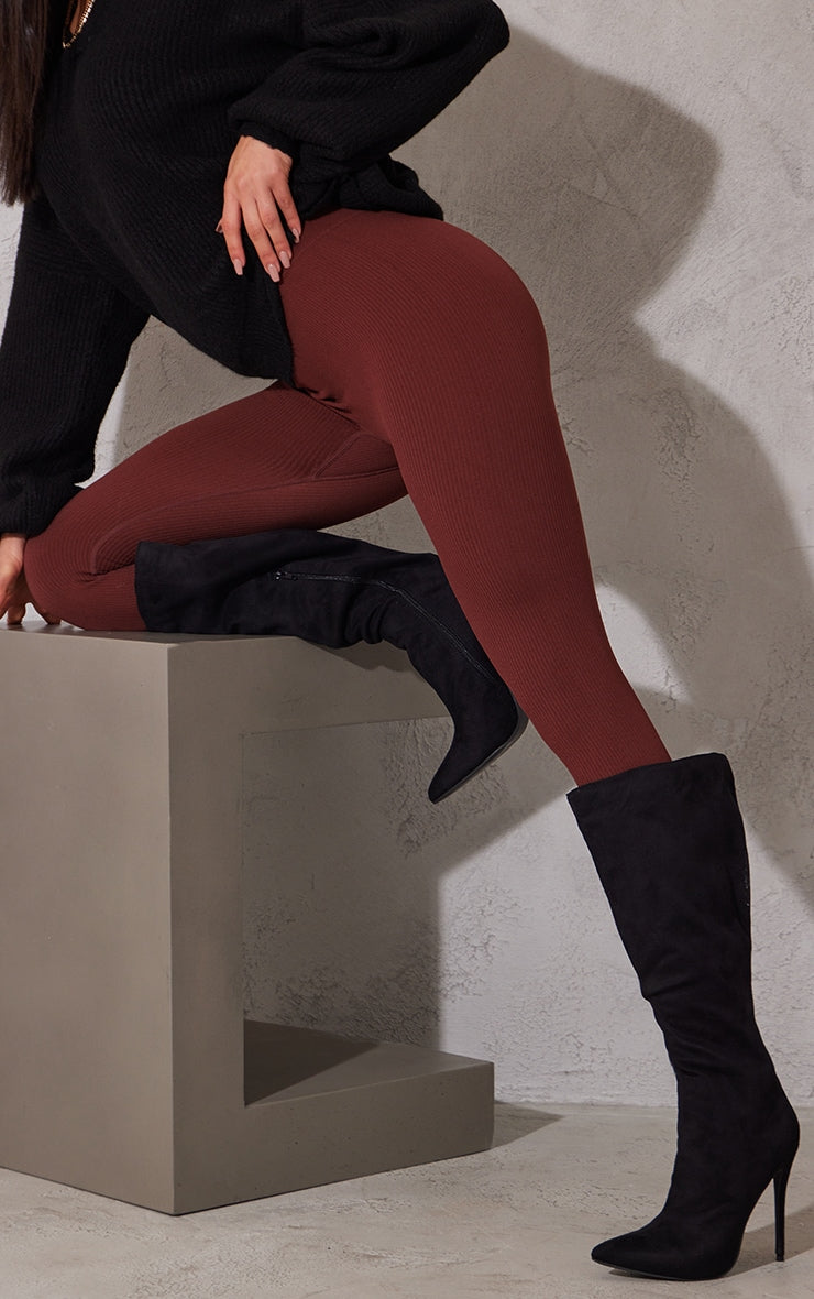 Kenike Emmi black faux suede knee high boots side profile