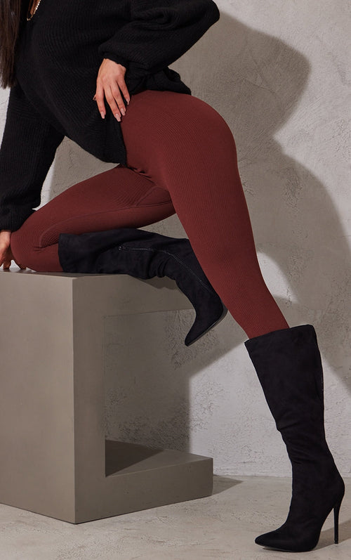 Kenike Emmi black faux suede knee high boots side profile