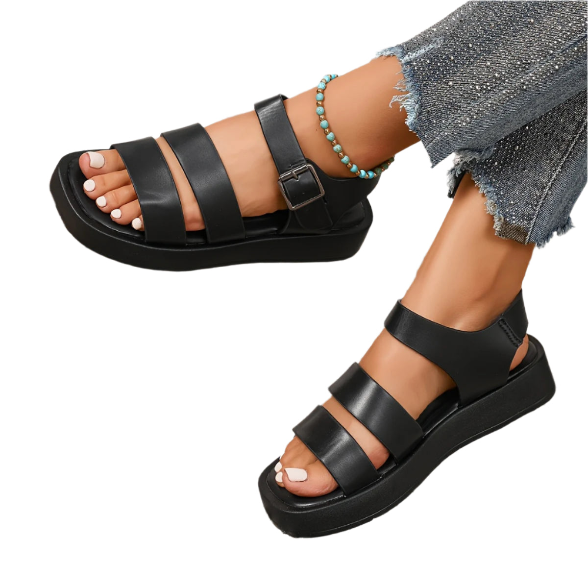 Kenike black classic open toe platform sandals with buckle variant