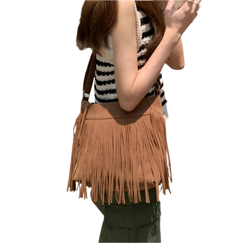 Kenike tassel retro crossbody bag strap detail
