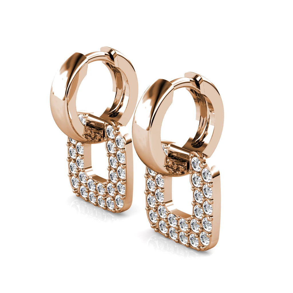 Rose gold square earrings side view