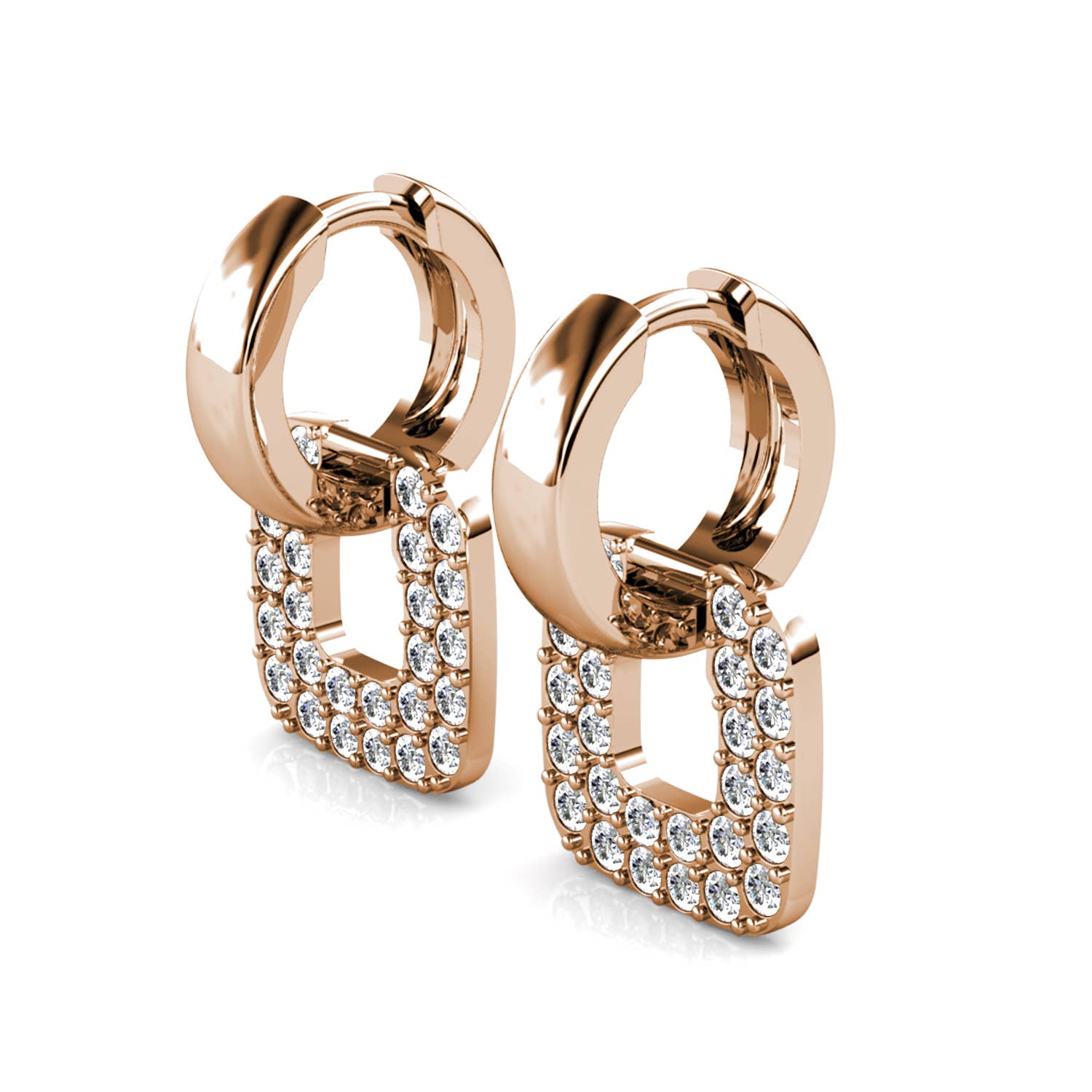 Rose gold square earrings side view
