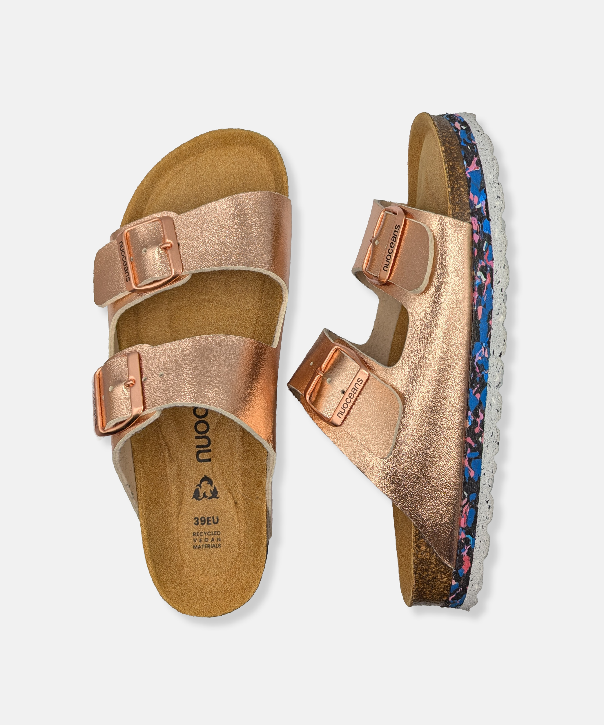 Nuoceans ROSY metallic rose gold sandal side view