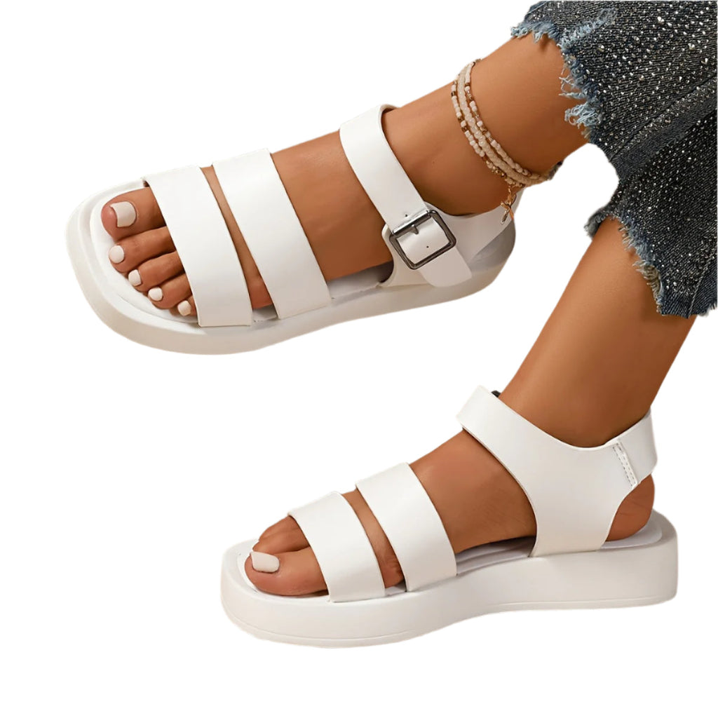 Kenike white classic open toe platform sandals with buckle variant