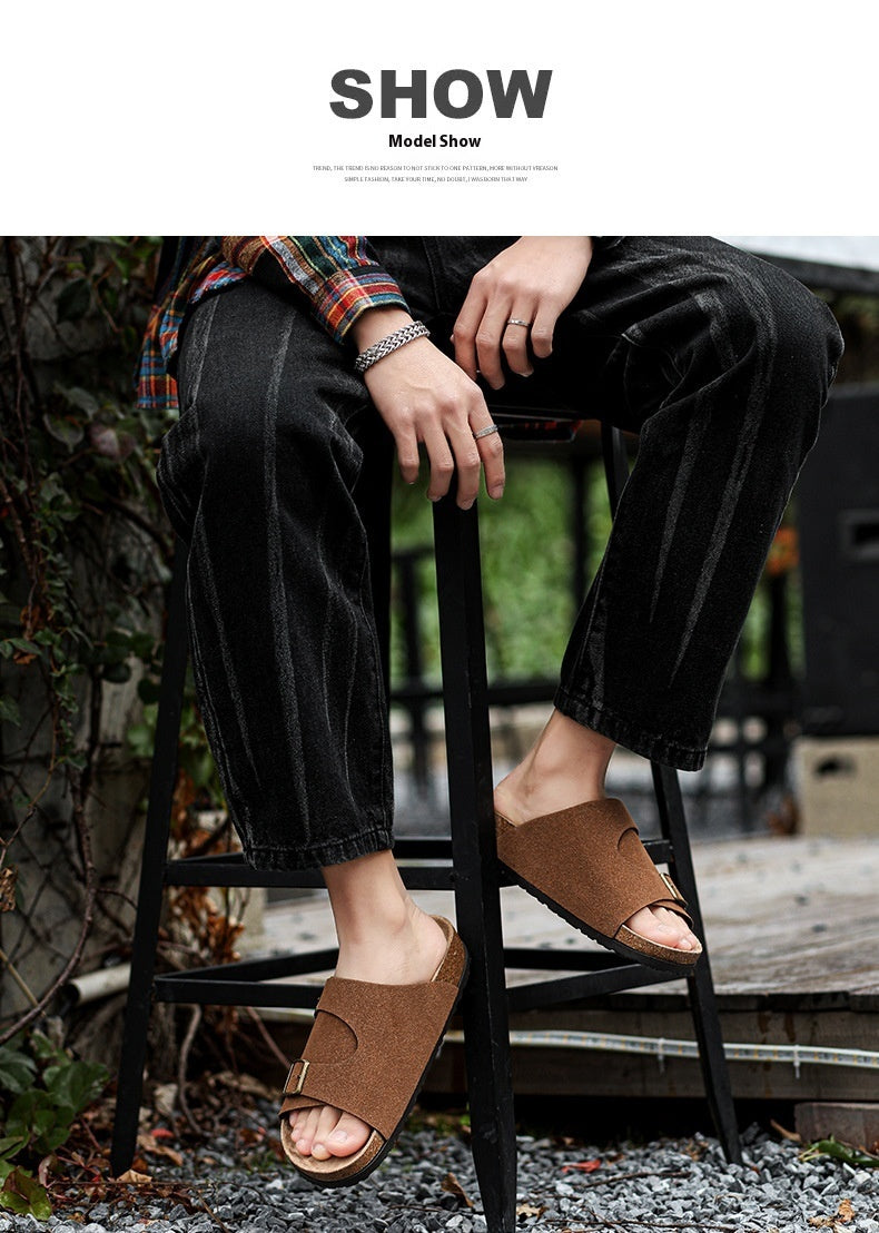 Kenike double-buckle cork suede sandals side profile