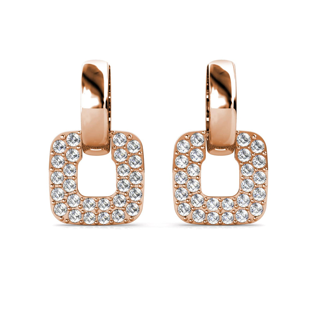 Rose gold crystal square earrings close-up detail
