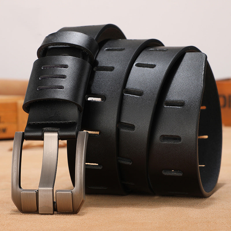 Kenike men's cowhide leather belt buckle detail