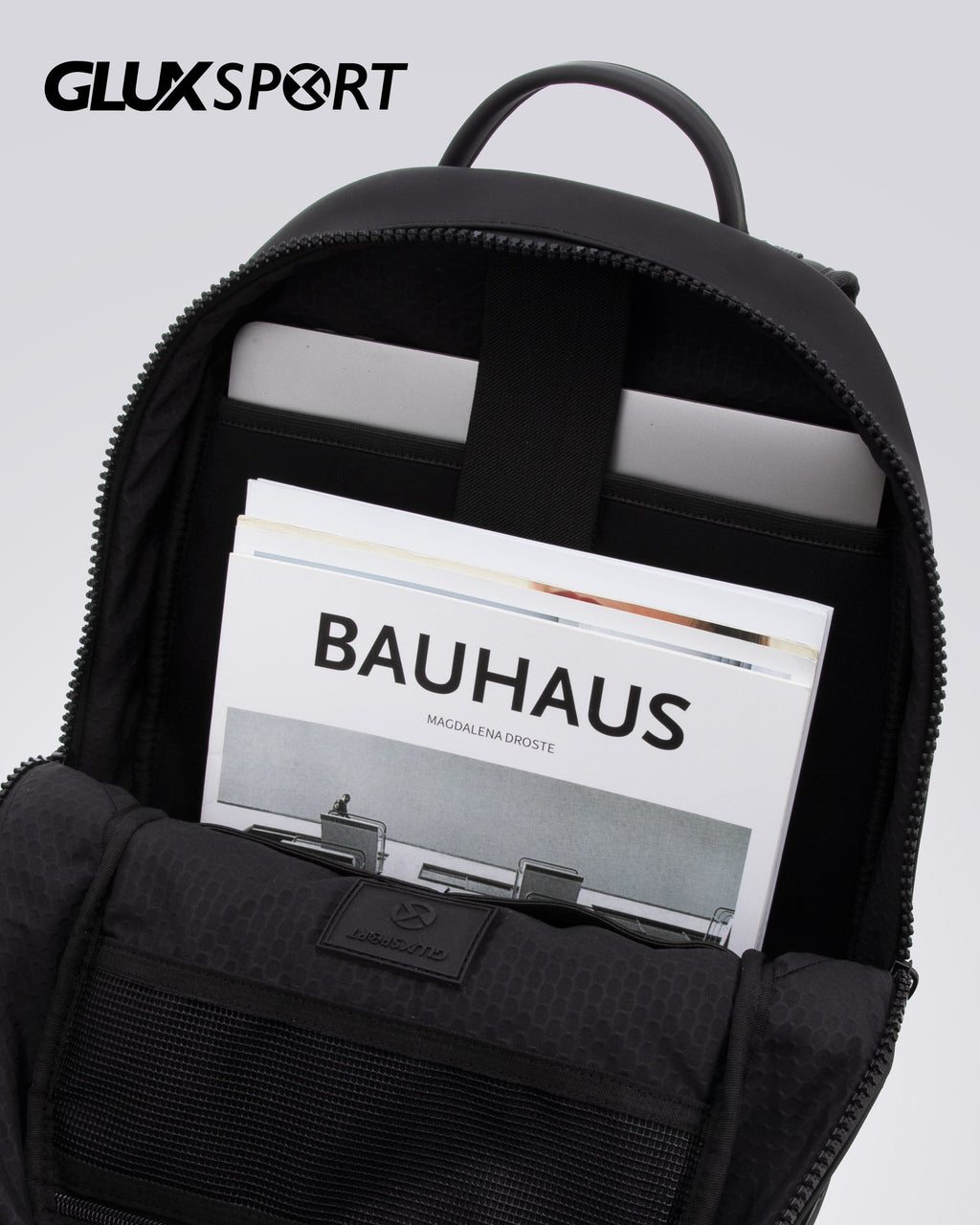 Glux men's black computer backpack lifestyle detail