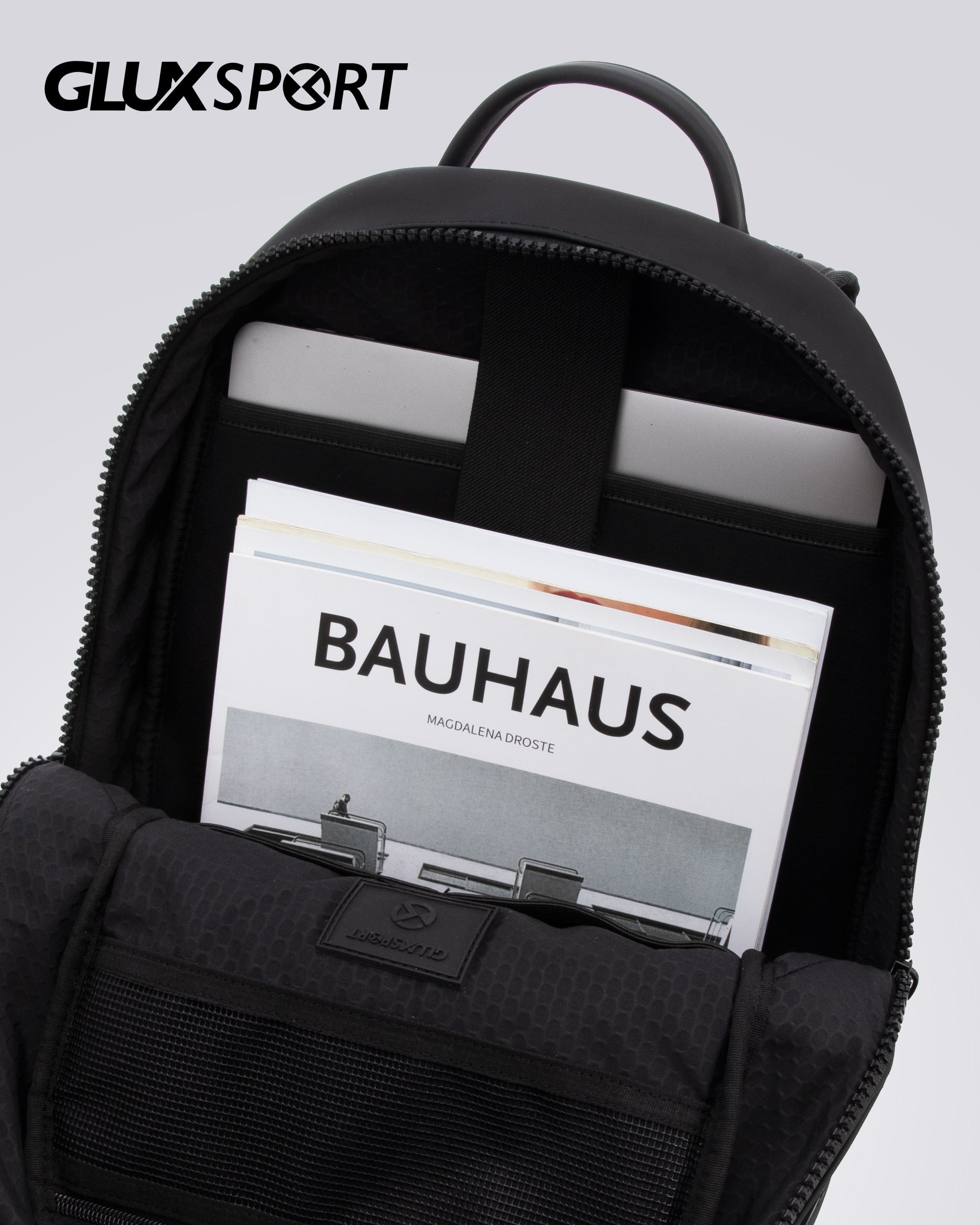 Glux men's black computer backpack lifestyle detail