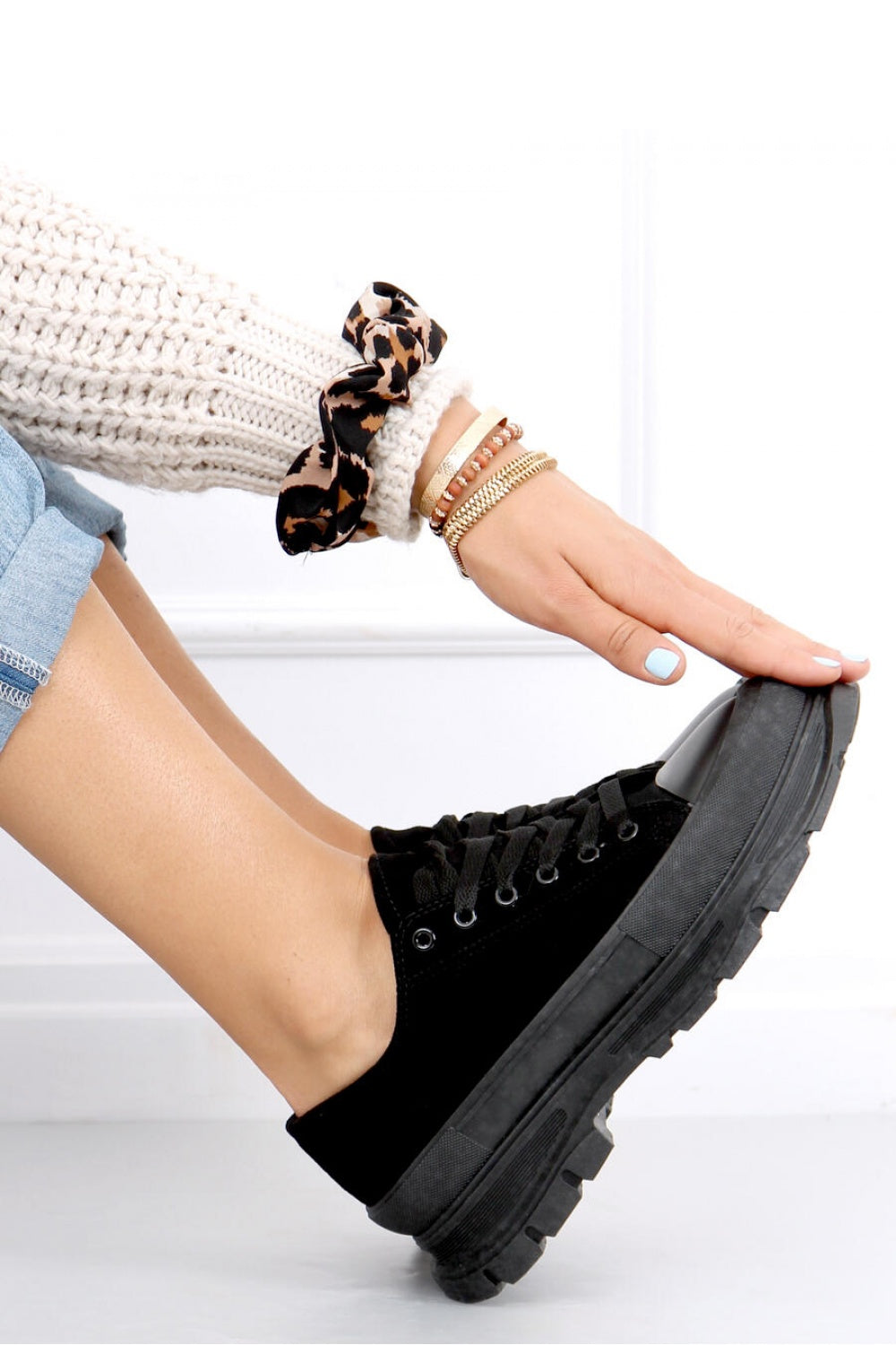 Inello model 158842 black suede sneakers side profile