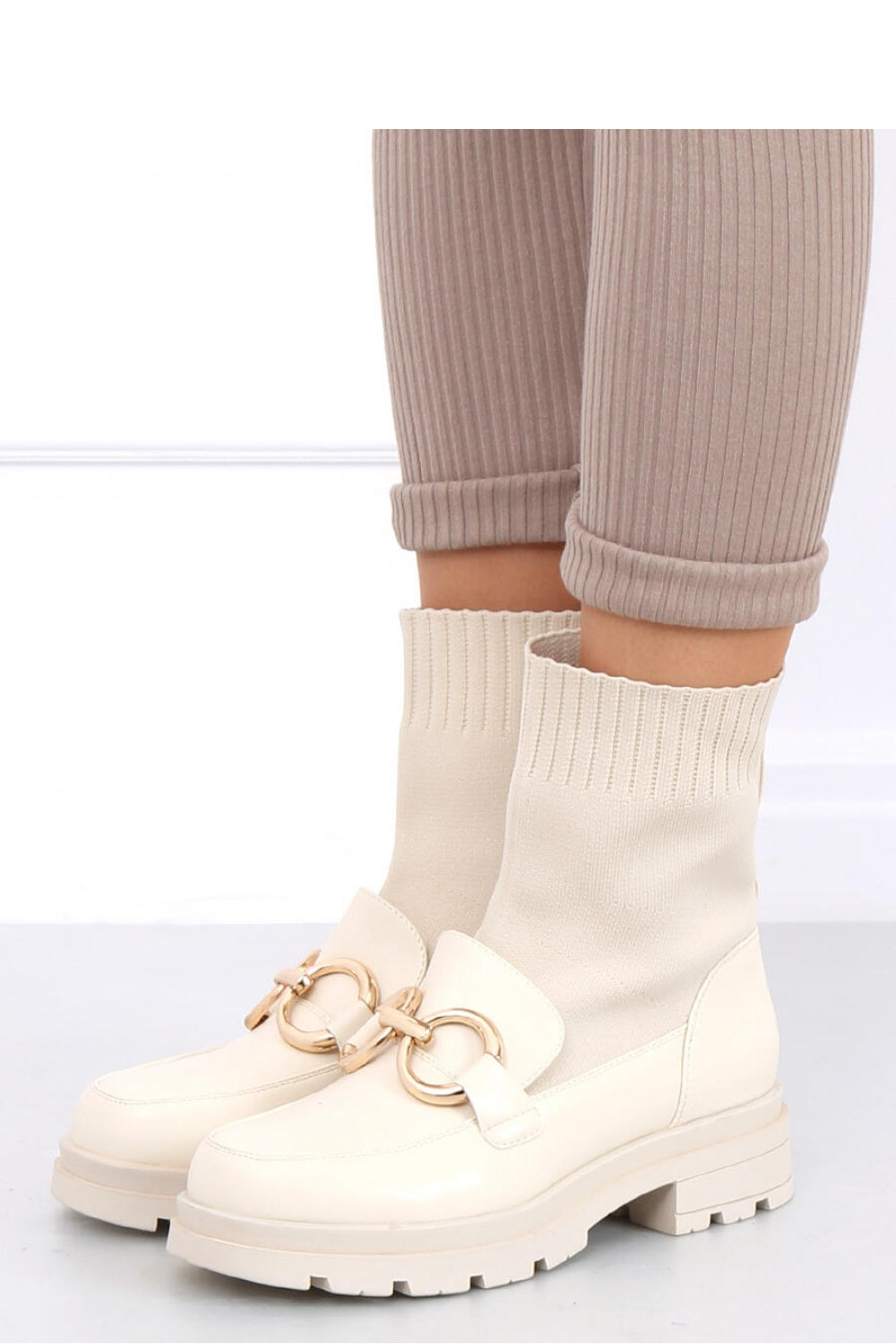 Inello model 159124 beige sock boots side profile
