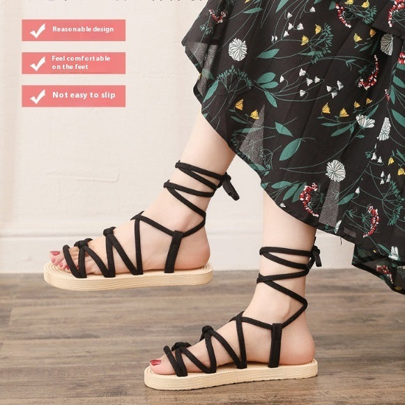 Kenike casual flannel flat sandals toe strap detail
