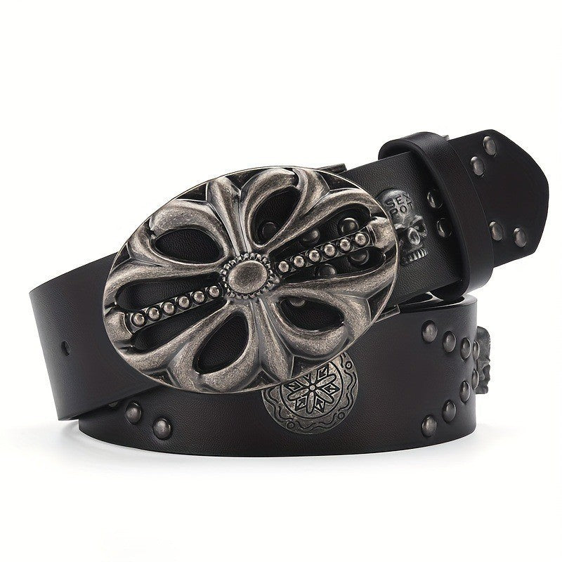 Kenike retro punk skull rivet black belt front view