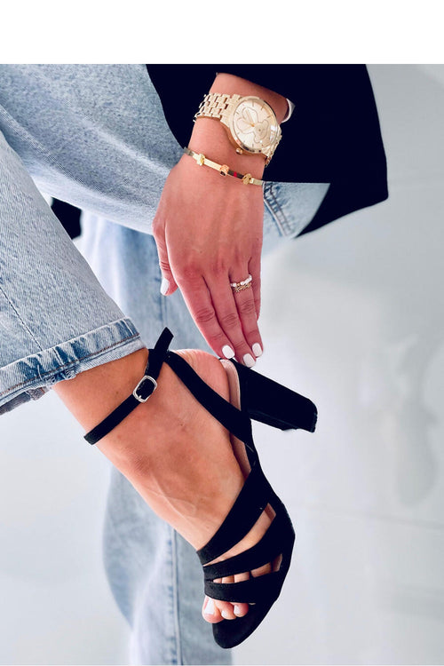 Inello model 166912 black heeled sandals side profile