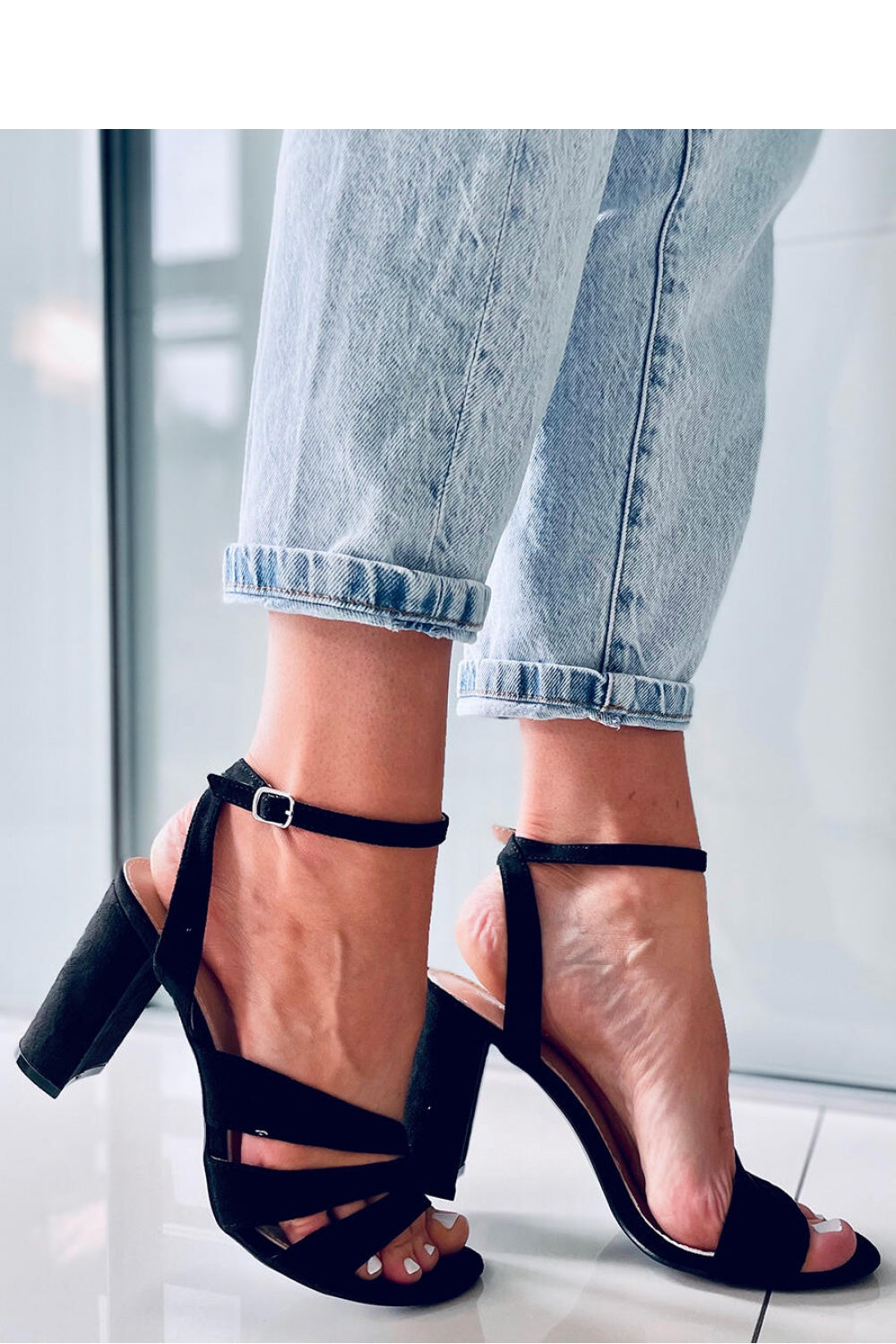 Inello black heeled sandals ankle strap detail