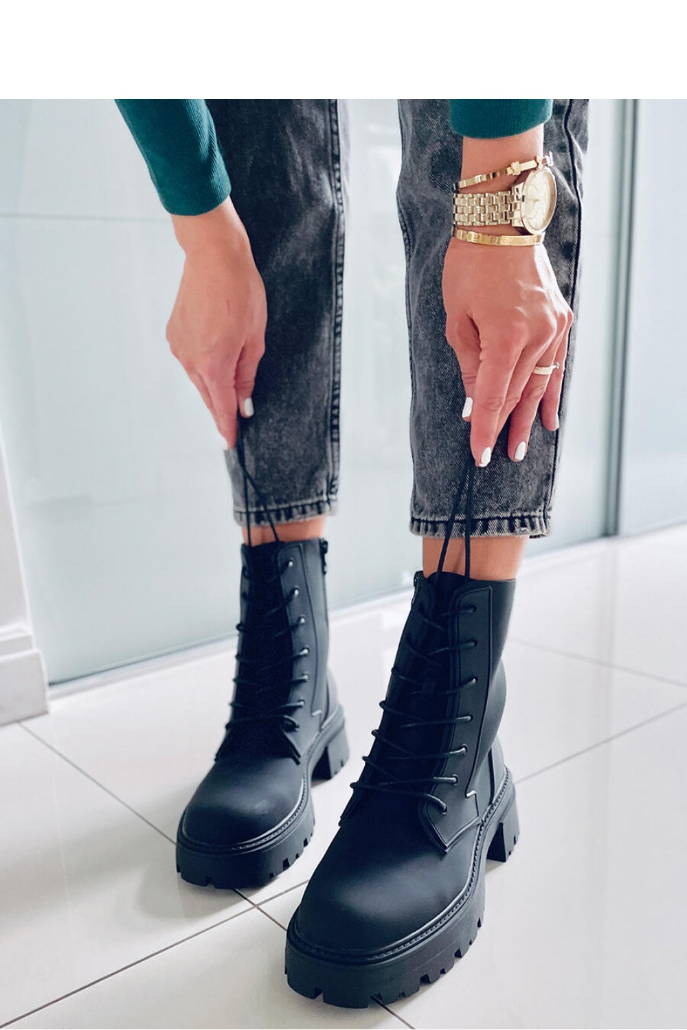 Inello black lace-up heeled shoes chunky sole detail