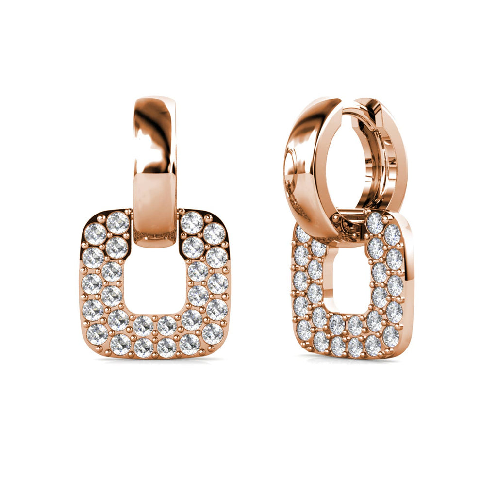 Rose gold and crystal classic square earrings front view