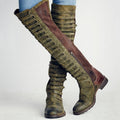 Kenike army green side zipper low square heel plus size boots variant