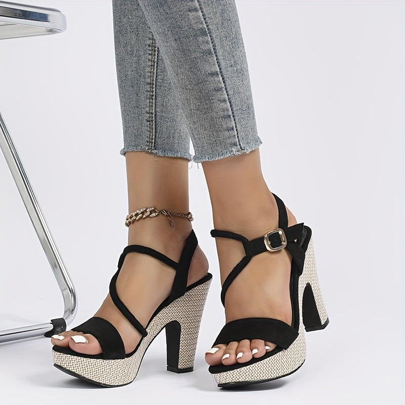 Kenike black block heeled buckle strap sandals variant