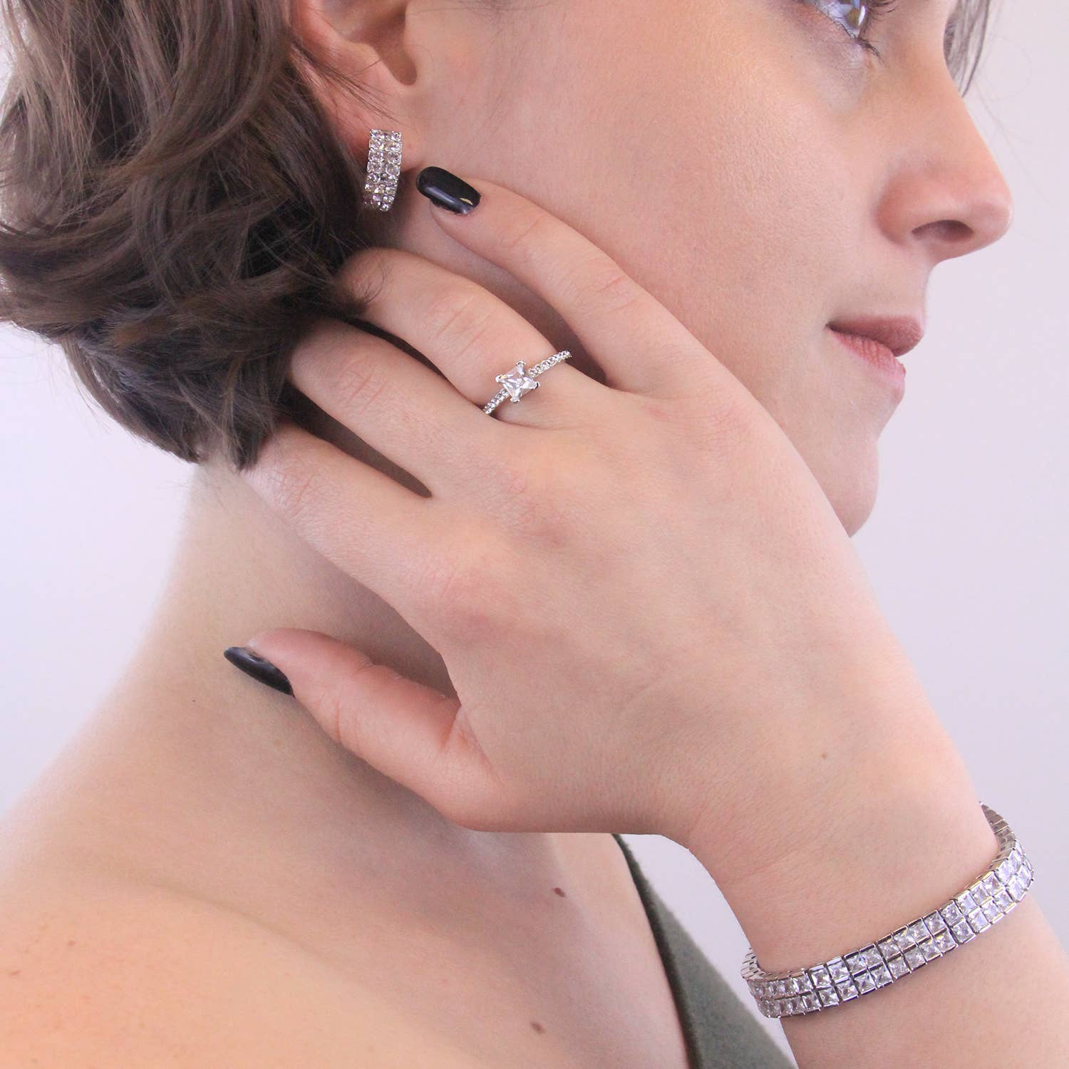 Olena silver and crystal earrings lifestyle view