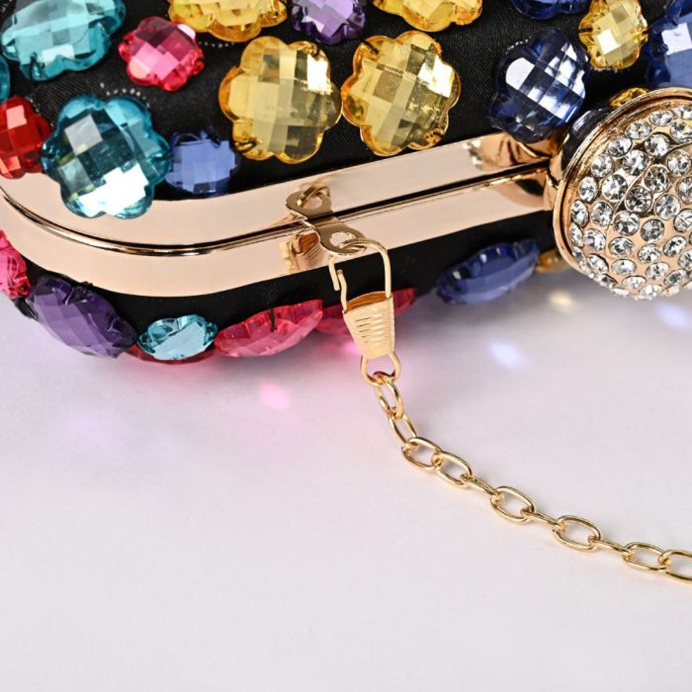 Aftershock London black crystal clutch bag side view