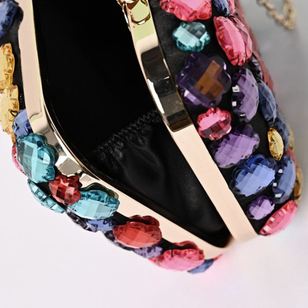 Aftershock London black crystal clutch bag close-up detail