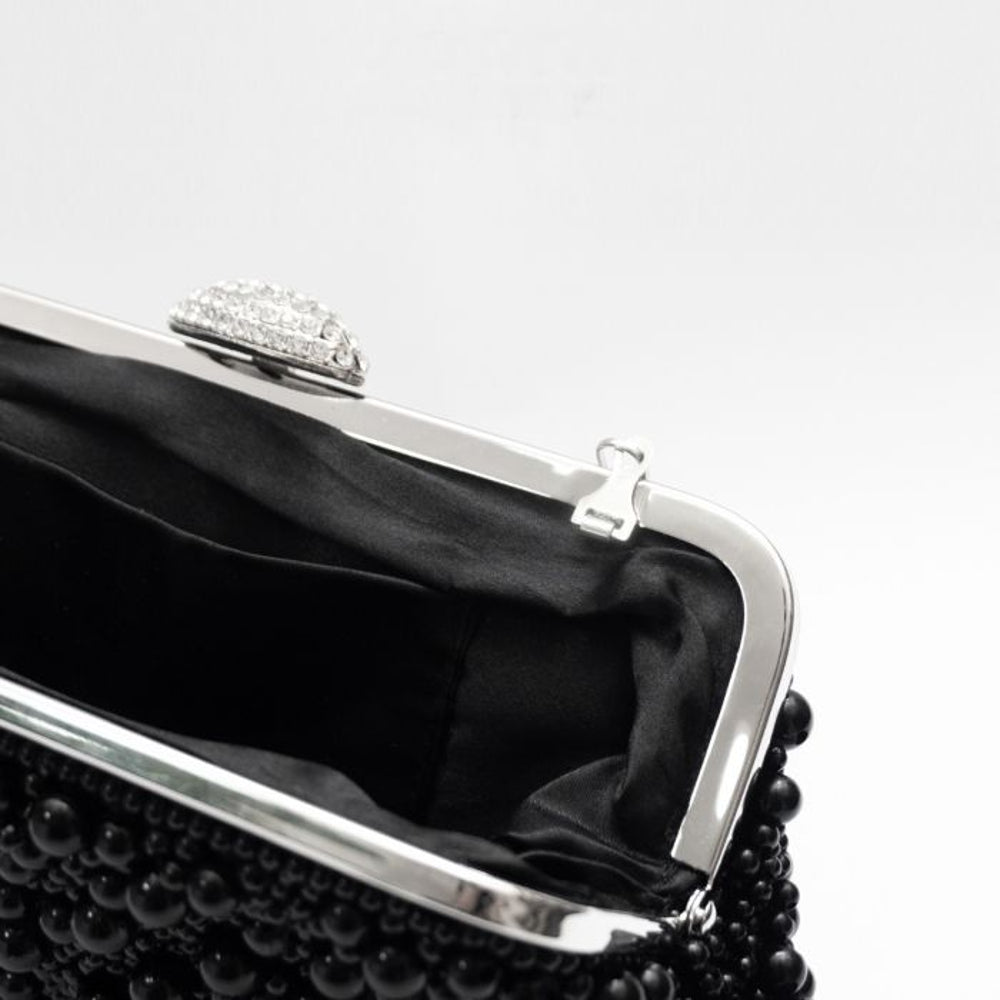 Aftershock London black pearl crystal clutch bag silver detail image
