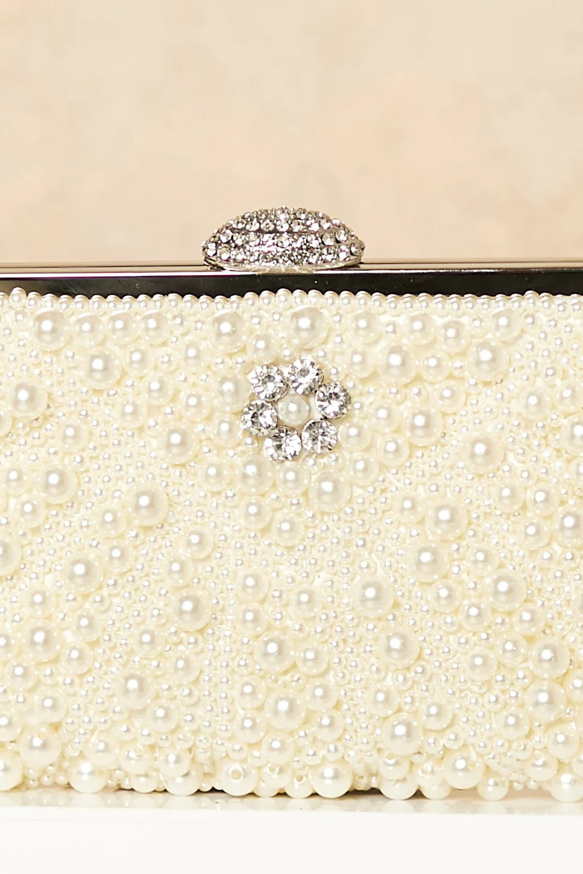 Aftershock London ivory pearl crystal clutch bag side view