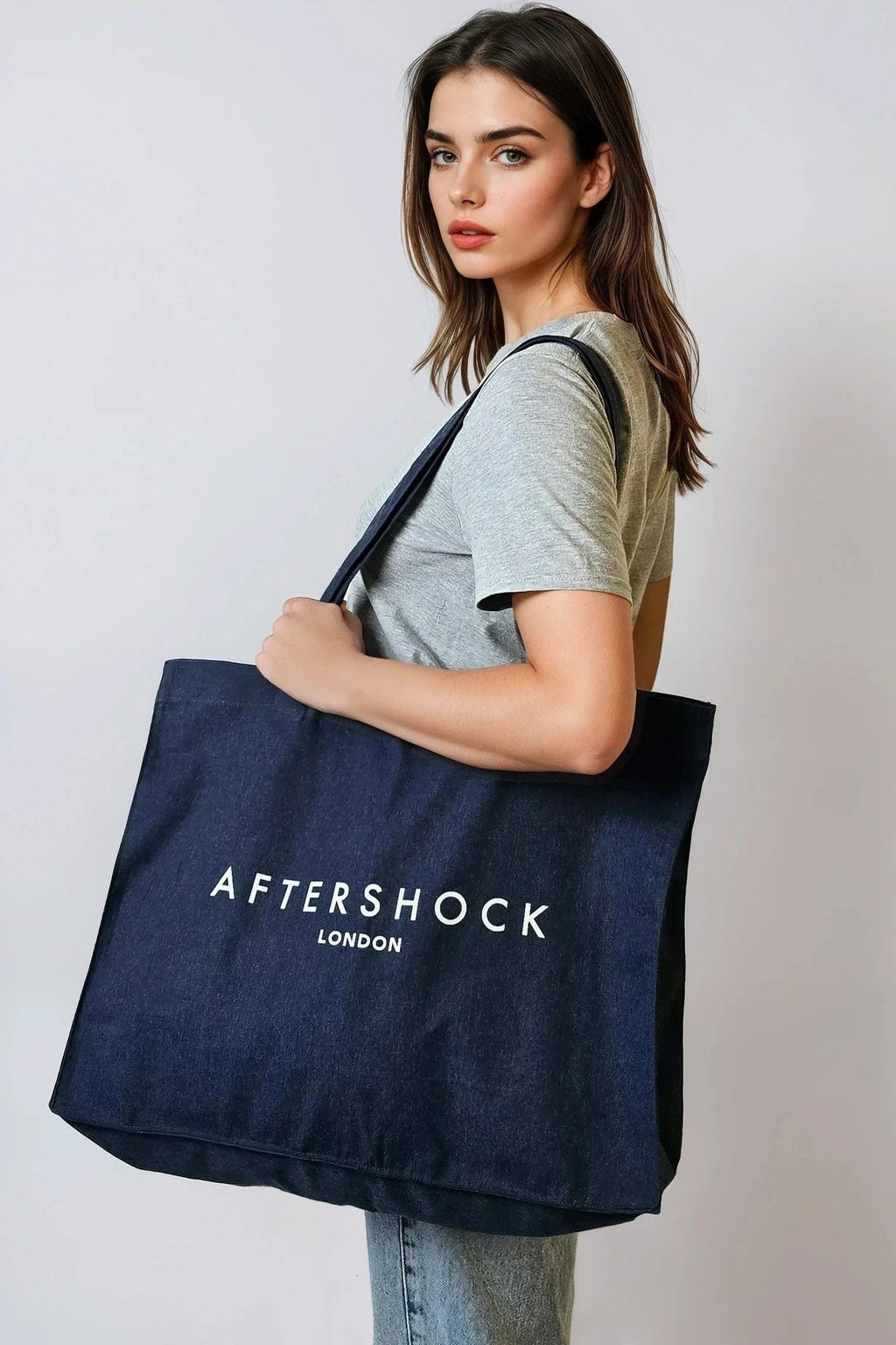 Aftershock London navy logo canvas tote bag front product image