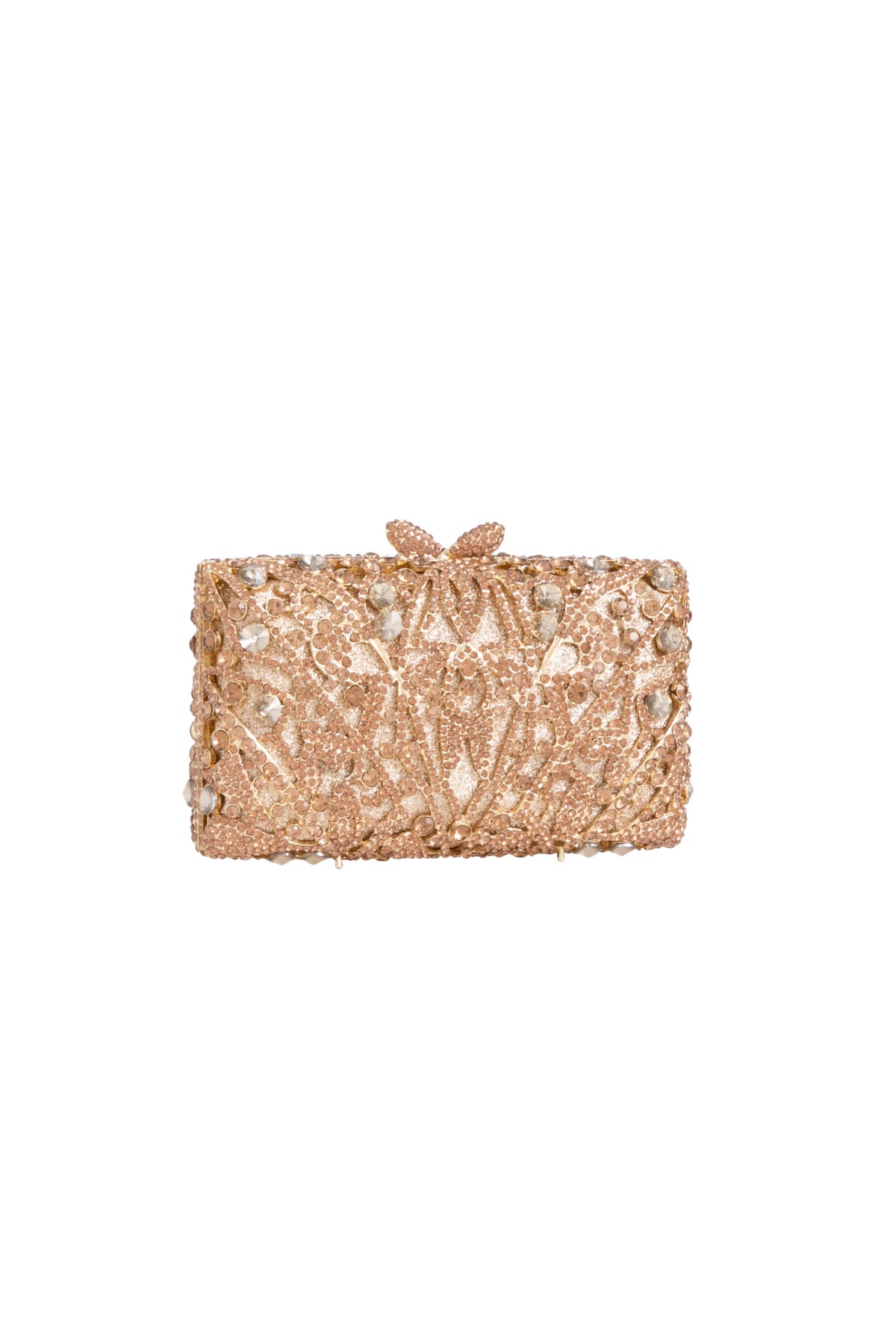 Aftershock London gold crystal embellished evening clutch bag close-up